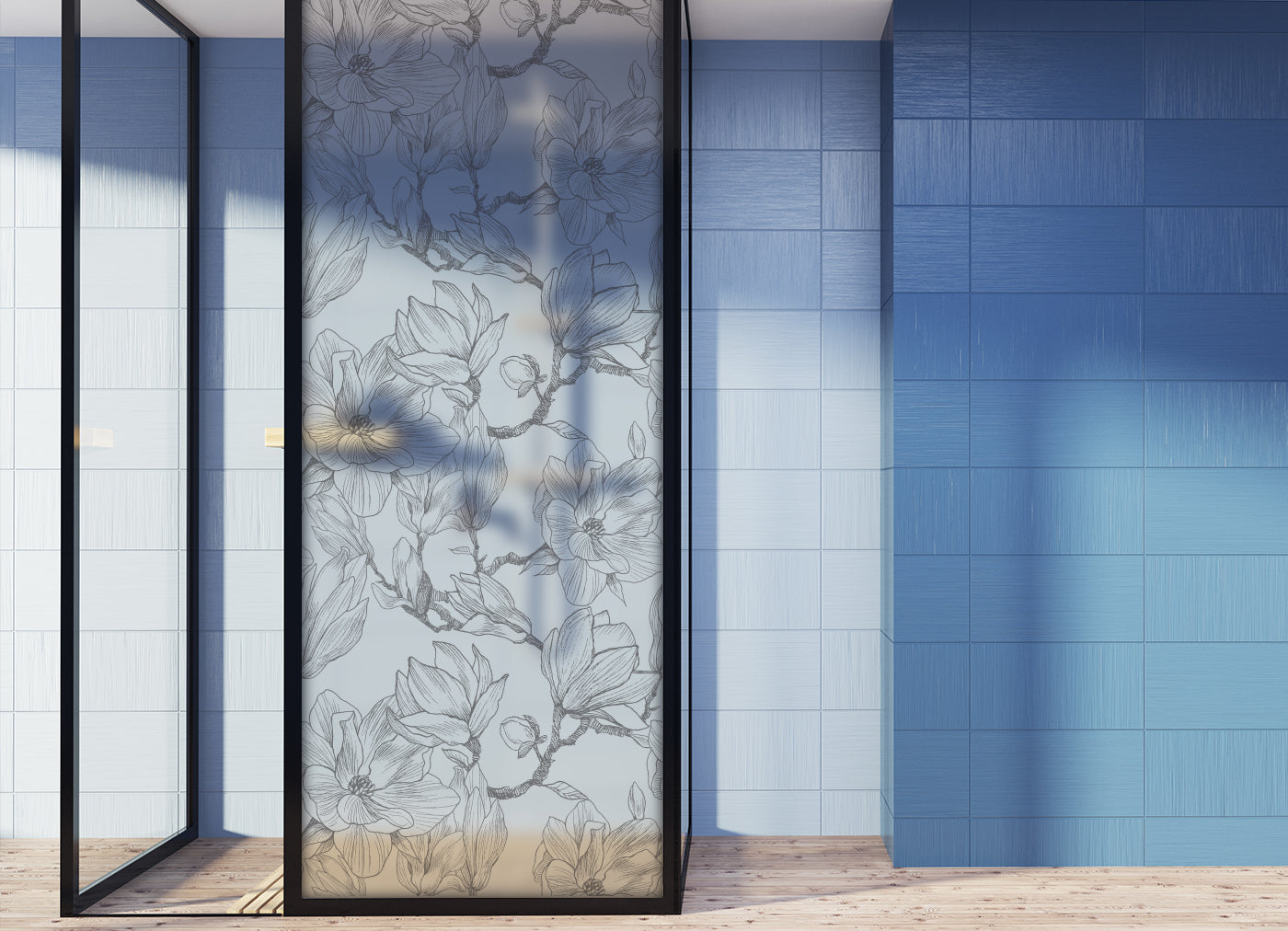 Self Adhesive Frosted Window Film Magnolia Floral Privacy Glass Sticker Decorative Window Covering for Home, Office, Balcony