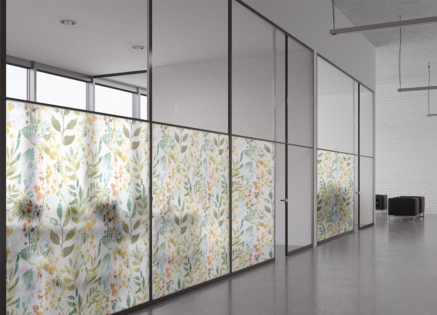 Self-Adhesive Frosted Privacy Window Film Floral Watercolor Glass Sticker | Decorative Window Covering for Home Office Bathroom | Peel & Stick Vinyl