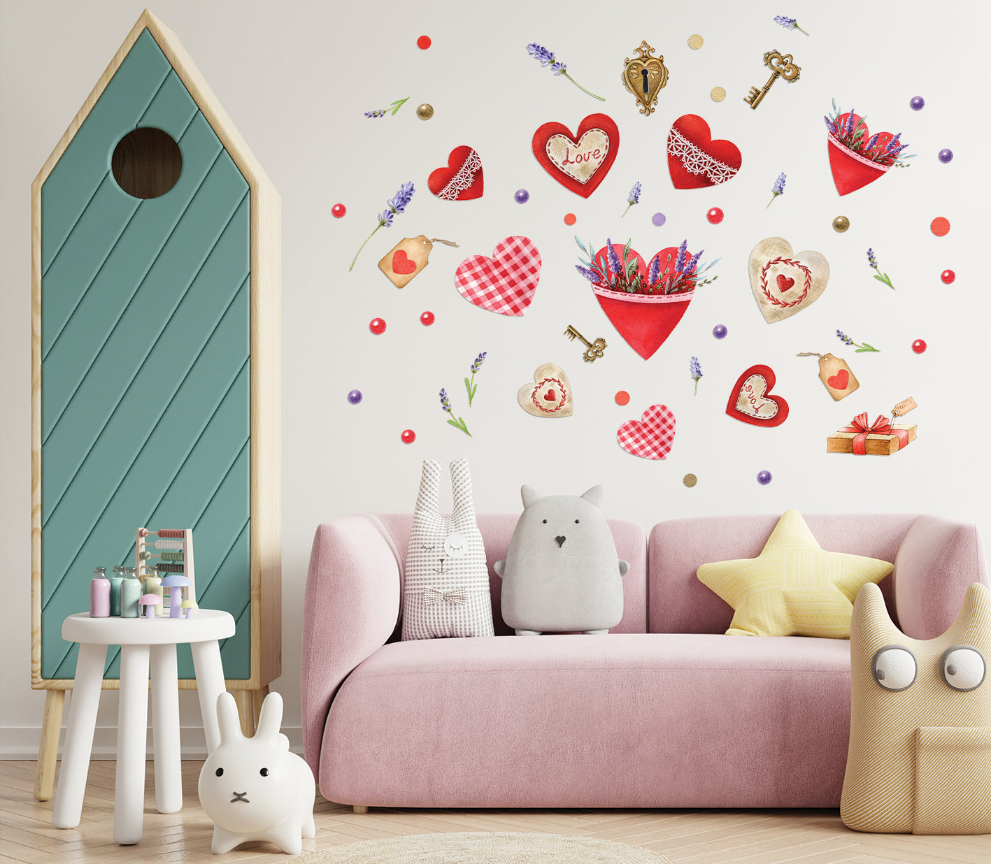 "Lavender & Lace Hearts" Wall Decal Set