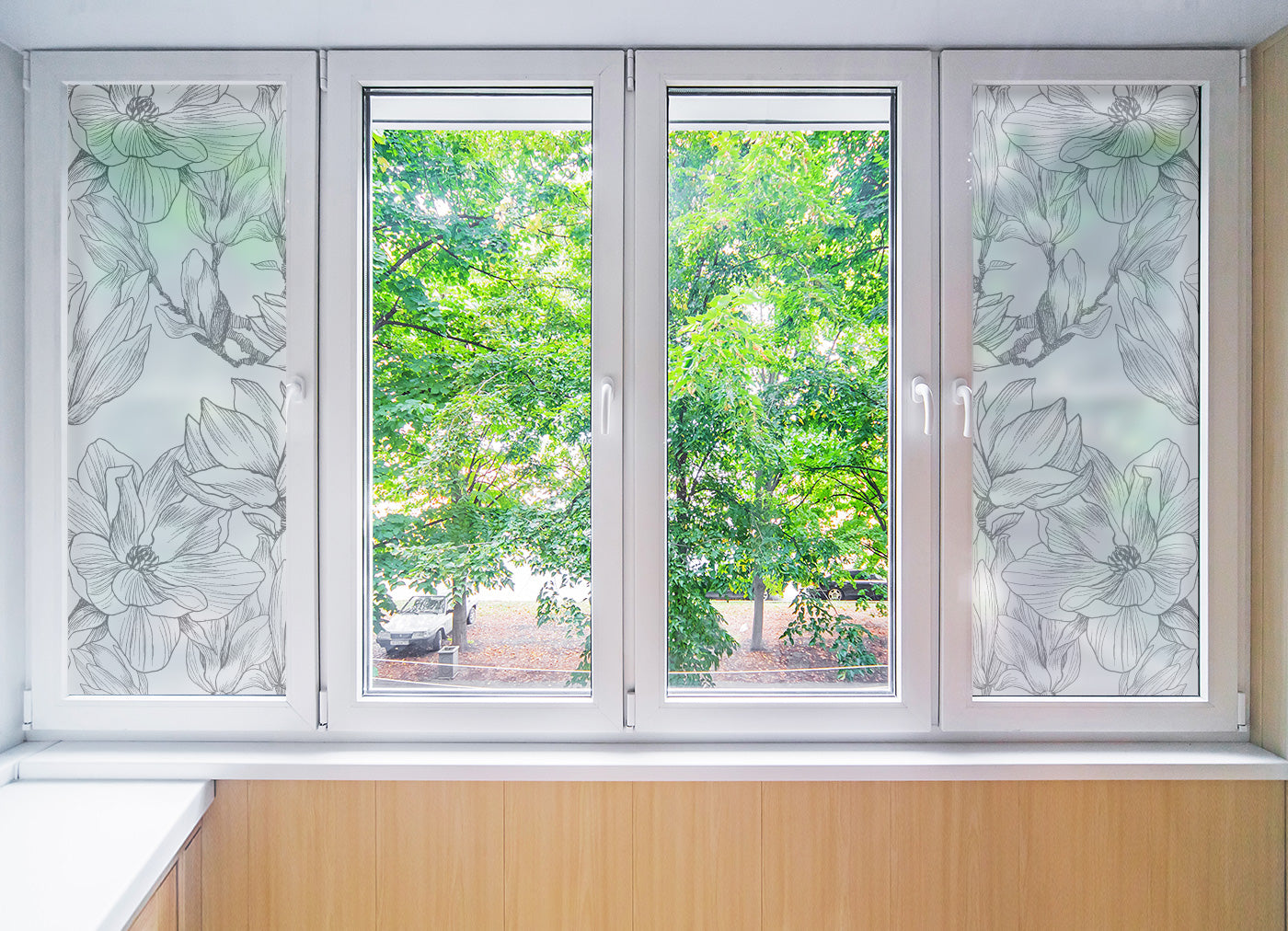 Self Adhesive Frosted Window Film Magnolia Floral Privacy Glass Sticker Decorative Window Covering for Home, Office, Balcony