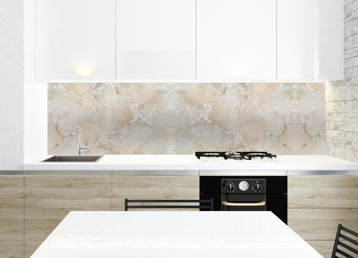 Sticker for the kitchen Marble beige vinyl skinnies 3D Kitchen apron self-adhesive