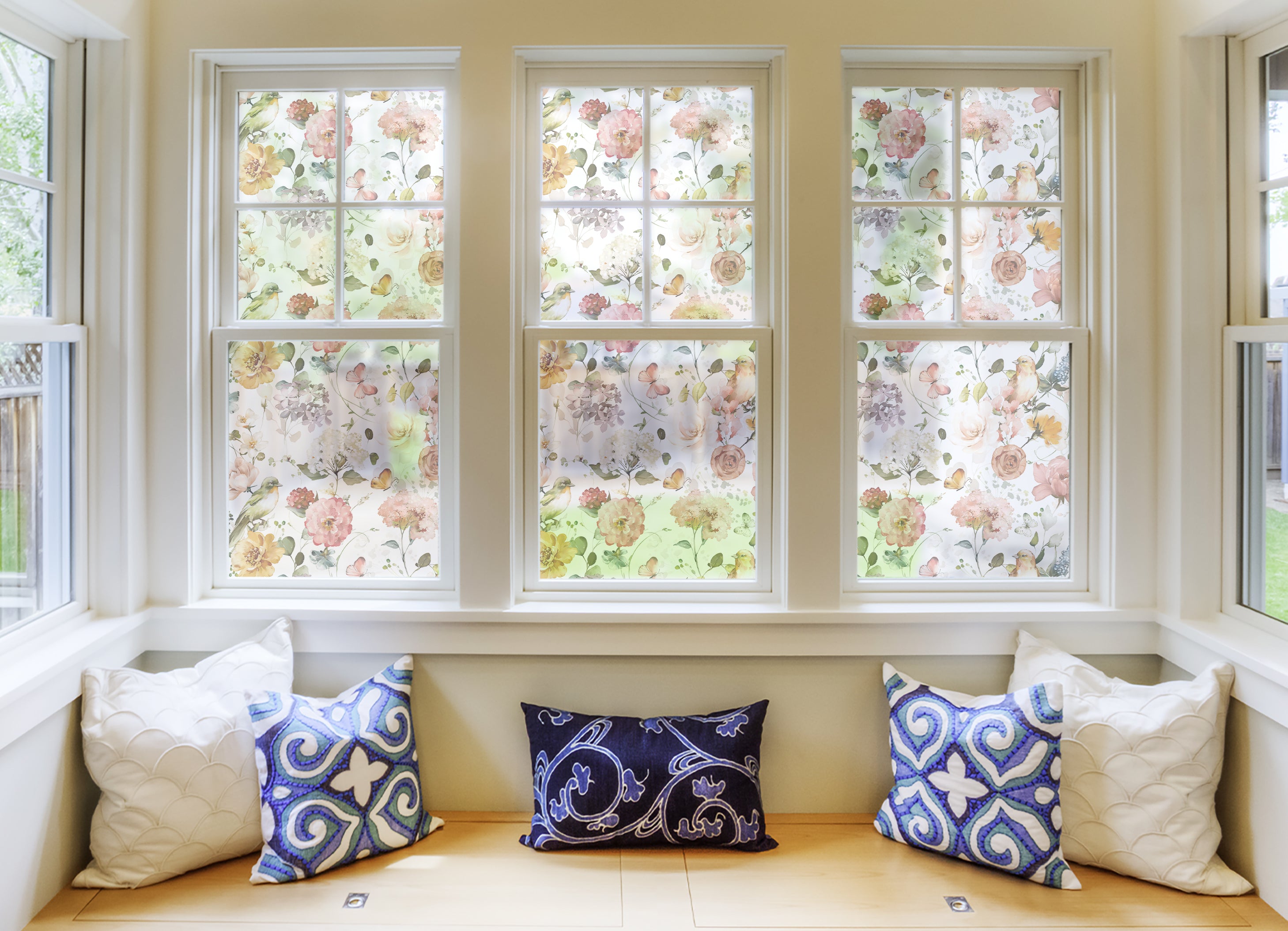 Peonies Decorative Window Film, Floral Window Stickers, Privacy Bathroom Film, Matte Glass Film, window Film for Home and Office, on mirror