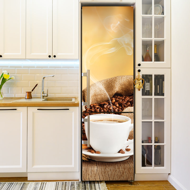 Coffee Fridge Wrap, Refrigerator Door Decal, Adhesive Kitchen Decor, Coffee Vinyl Sticker for Kitchen, Door Mural, Coffee Fridge Skin