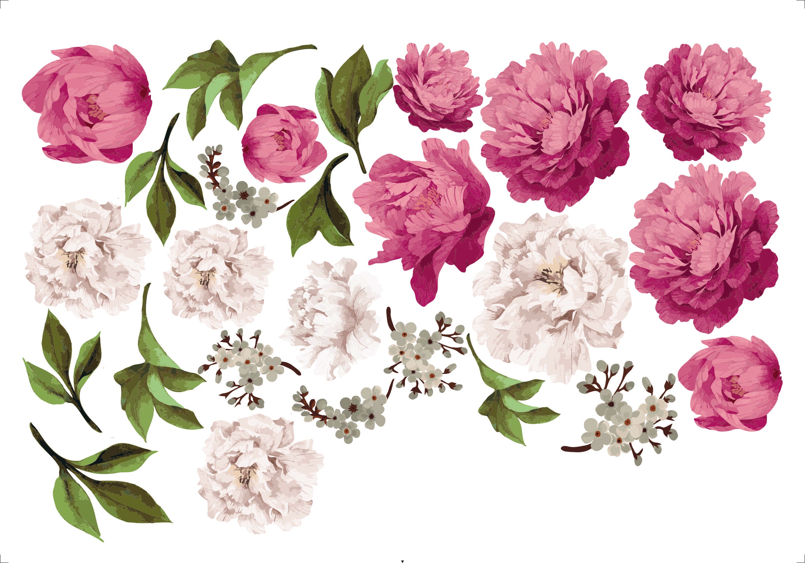 Watercolor Flower Wall Decal, Peony Wall Stickers, Wall Decor, Floral Decal Nursery, Self Adhesive Stickers on Wall, Pink Flowers Stickers